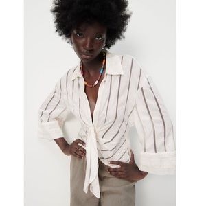 Zara white top sheer stripes